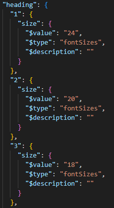 Picture of JSON structure of a design token 